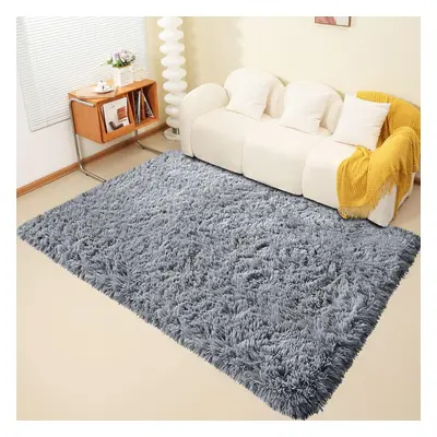 (160cm x 230cm OR 5ft 3" x 7ft 6"- Large Area Rug, Grey- Area Rug) Large Fluffy Shaggy Rugs Non-