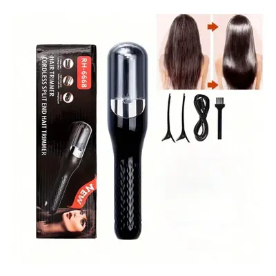 (Black, one-size) Rechargeable Cordless Split End Hair Trimmer Remove Damaged Hair, Repair Hair 