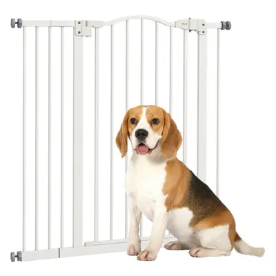 PawHut 74-94cm Adjustable Metal Pet Gate Safety Barrier w/ Auto-Close Door White