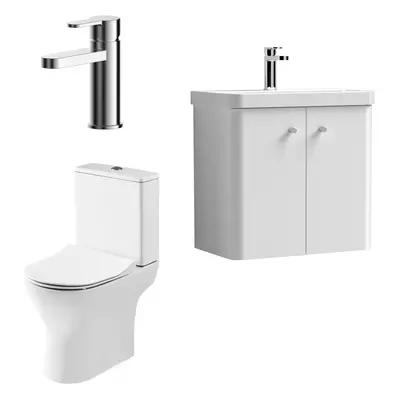 Cloakroom Suite - Wall Hung 600mm Vanity, Toilet and Tap Set - Gloss White