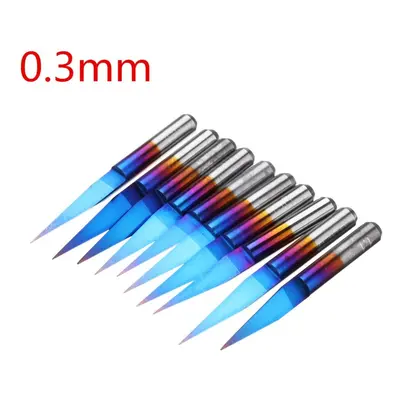 (0.3mm) 10pcs 0.1/0.2/0.3mm Degree Blue Nano Coated Carbide Engraving Bit Flat Bottom PCB Engrav