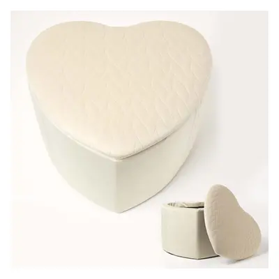 (Cream) Arundel Heart-Shaped Velvet Footstool with Storage