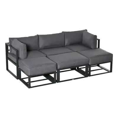 Outsunny PC Garden Daybed Aluminum Sectional Sofa Set Coffee Table Footstool