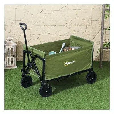 Outsunny 120L Folding Collapsible Wagon with Adjustable Handle, Green