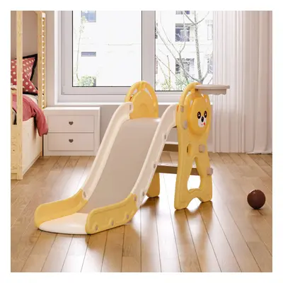 (Yellow) Toddler Slide with Basketball Hoop for Indoor Outdoor