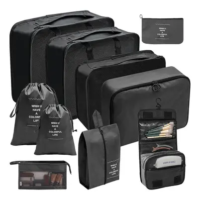 (Ten piece set in black, suit) Hot Selling Amazon Waterproof Travel Storage Bag Set Of 70-80-90 