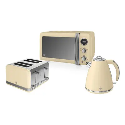 (Cream) Swan Retro 800W Digital Microwave, 1.5L Jug Kettle & Slice Toaster