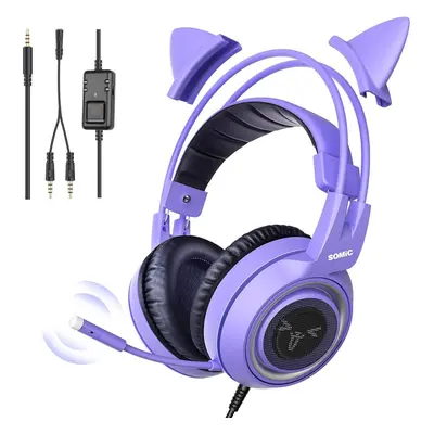 G951S Purple Stereo Gaming Headset with Mic for PS4, PS5, Xbox One, PC, Phone, Detachable Cat Ea