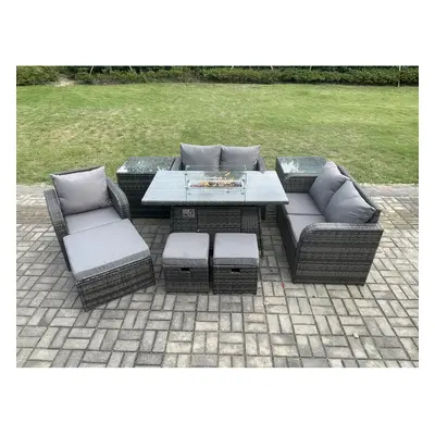 Fimous Outdoor Sofa Rattan Garden Furniture Set Patio Gas Fire Pit Dining Table and Reclining Ch