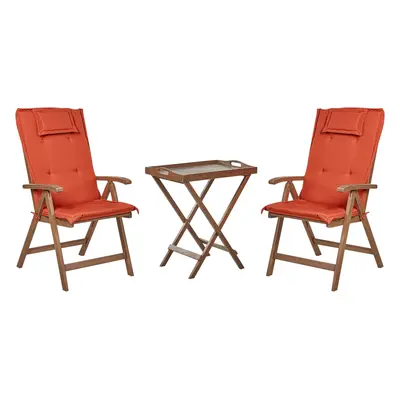 Bistro Set with Cushion AMANTEA Wood Red