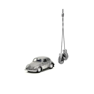 1959 Volkswagen Beetle Gray Metallic with Silver Flames and Boxing Gloves Accessory "Punch Buggy