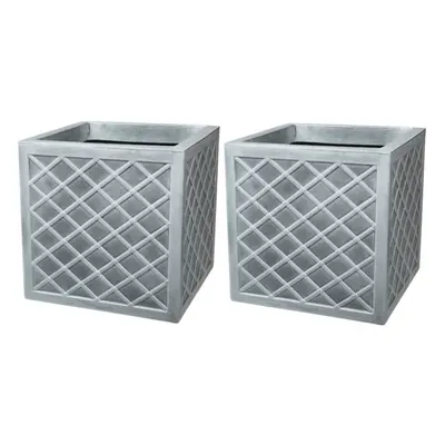 2x Strata Square Lazio Planter 39cm Plastic Lattice Effct Slate Grey