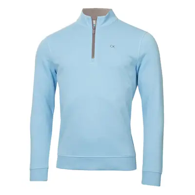 (L, Sky) Calvin Klein Mens Rocky Half Zip Supersoft Stretch Golf Sweater