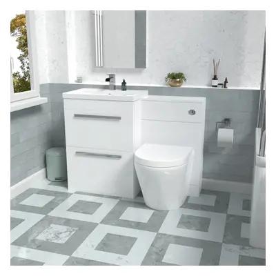 Nes Home 1100mm White Basin Vanity Cabinet, WC Unit & Back To Wall Toilet