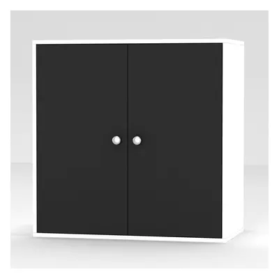 (White, With Black Door) 2-Tier Wooden Storage Cupboard