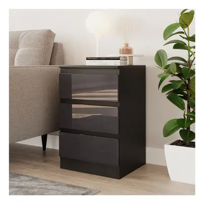 (Black & Grey) High Gloss Drawer Skagen Wooden Bedroom Chest Cabinet No Handle Drawer Storage