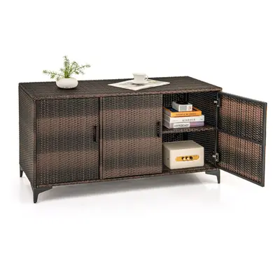 318 Patio Wicker Storage Cabinet Deck Box w/Shelves-Coffee