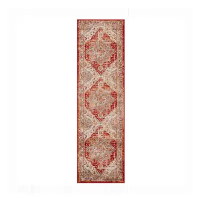 (Valeria 1803R Cream/Orange, Runner : x cm) Oriental Traditional Distressed Faded Rugs Modern Sm