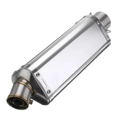 (Bright Chrome) 38-51mm Stainless Steel Universal Motorcycle Exhaust Muffler Pipe with Silencer