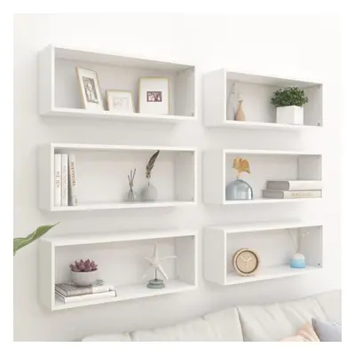 vidaXL 6x Wall Shelves White Chipboard Wall-Mounted Floating Hanging Shelf