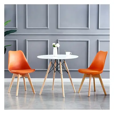 (Orange, 2) MCC Dining Chairs with Wooden Legs Soft Cushion Pad Stylish DELUXE Retro EVA