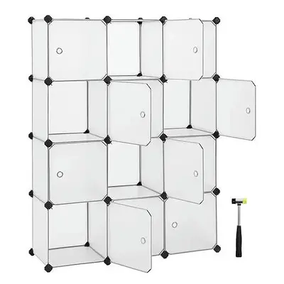 (White) SONGMICS Cube Storage with Door, Set of Plastic Cubes, Closet Storage Shelves, DIY Close