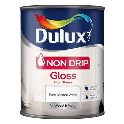 Dulux Non Drip Gloss High Sheen Paint For Wood And Metal - Pure Brilliant White 1.2 Litres