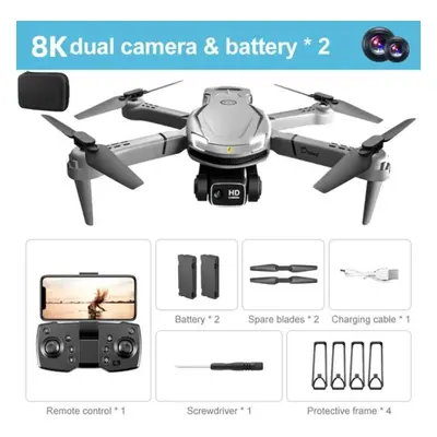 (2 battery, Grey) New Original V88 MIni Drone Professional HD Aerial Dual-Camera Omnidirectional