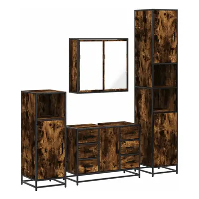 (smoked oak) vidaXL 4ÃÂ Piece Bathroom Furniture SetÃÂ Brown Oak Engineered Wood