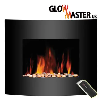 Wall Mounted Electric Fire Fireplace Black Glass Slimline Flicker Effect Flame