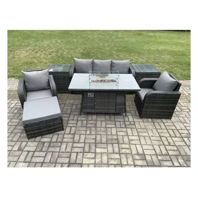 Fimous Wicker Rattan Garden Furniture Sofa Set Gas Fire Pit Dining Table Indoor Outdoor with Sid