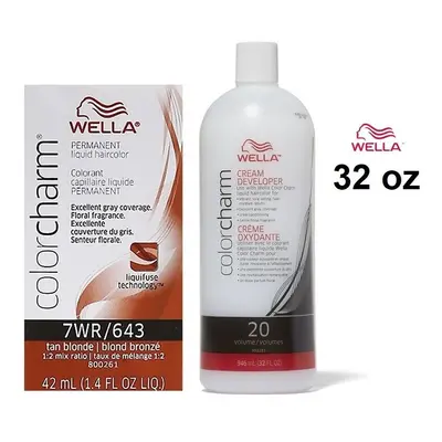 (7WR + Developer (Vol. 20) 32oz) 7WR Tan Blonde Wella Color Charm Permanent Haircolor