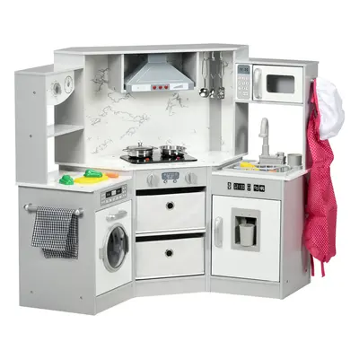 AIYAPLAY Toy Kitchen Playset w/ Running Water, Apron and Chef Hat - Grey