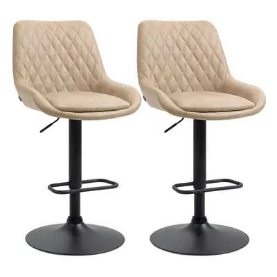 HOMCOM Bar Stools Set of 2, Adjustable Bar Chairs Swivel for Kitchen Khaki