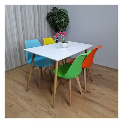 Rectangle White Table and Colourful Chairs