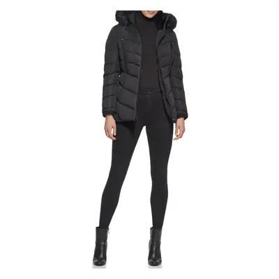 GUESS Women's Cold Weather Hooded Puffer Coat Black Small