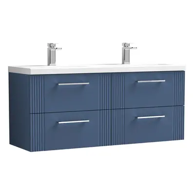 Retro Drawer Wall Hung Vanity Unit with Double Ceramic Basin - 1200mm - Satin Blue - Balterley