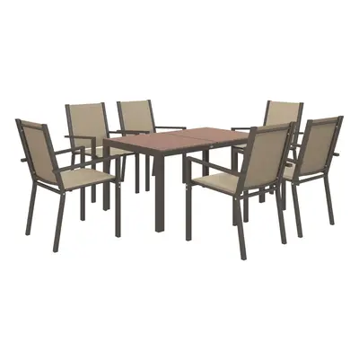 Outsunny PCs Garden Dining Set, Wood-plastic Composite Table & Chairs, Khaki