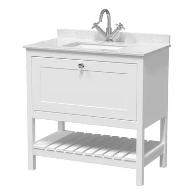 Traditional Furniture Floor Standing Drawer Vanity & Tap Hole Marble Worktop & Basin, 800mm, Pur