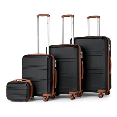 (Black and Brown, 12+20+24+28 inch) 1, or Pieces ABS Sculpted Horizontal Design Suitcase With TS