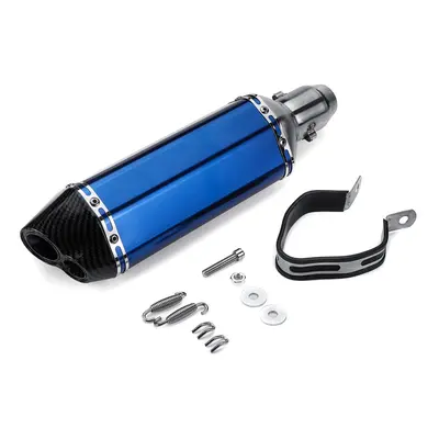 (Blue) 38-51mm Motorcycle Exhaust Carbon Stainless Muffler Pipe Double Air Outlet ATV