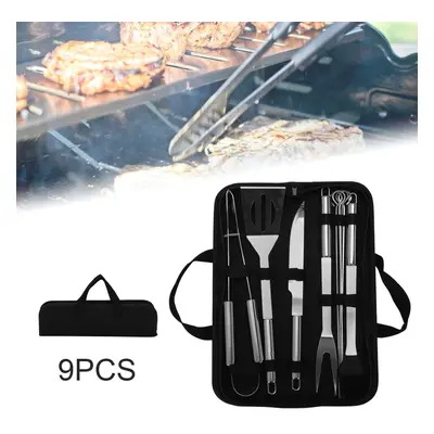 9PCS Stainless Steel BBQ Tools Set Outdoor Cooking Barbecue Grill Kit