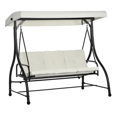 Outsunny Seater Canopy Swing Chair Porch Hammock Bed Rocking Bench Cream White