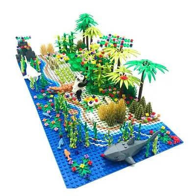 (2SEA-0721-2) MOC Jungle Wild Animals Building Blocks Compatible City Forest Trees House