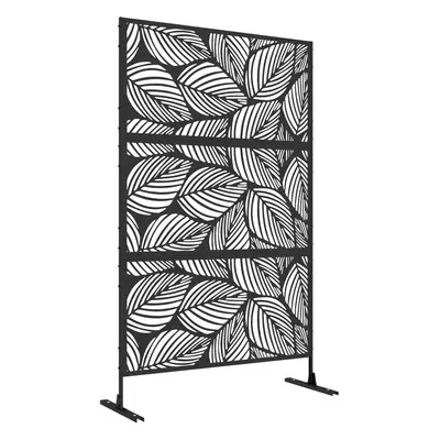 Outsunny 6.5FT Metal Outdoor Privacy Screen Panel w/ Stand, Leaf Style