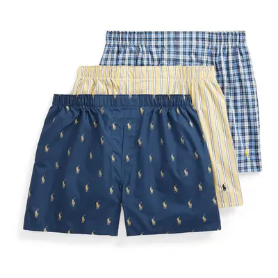 POLO RALPH LAUREN Men's Classic Fit Woven Cotton Boxers Rustic Navy/Campus Yellow Summer Stripe/