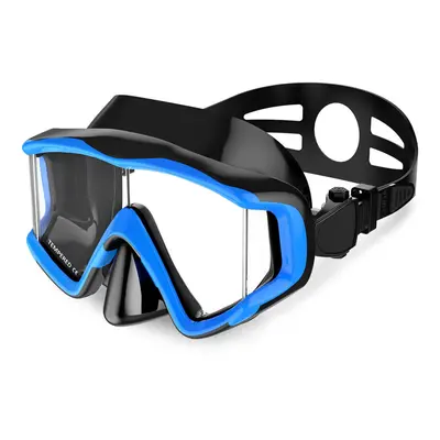 (Blue + Gold) Scuba Diving Mask Glasses Anti Fog Tempered Glasses Swimming Snorkeling Goggles Fo