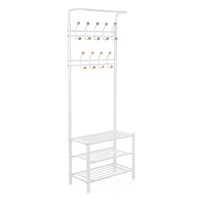 SONGMICS HSR04W Coat Stand with Shoe Shelves with Hooks Metal White