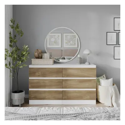 (White Carcass + Oak Drawers) 120cm Modern Wooden Chest of Drawers Bedroom Furniture Storage Bed