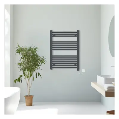 (Anthracite, 800x600mm) Prefilled Electric Straight Heated Towel Rail Radiator Ladder Warmer